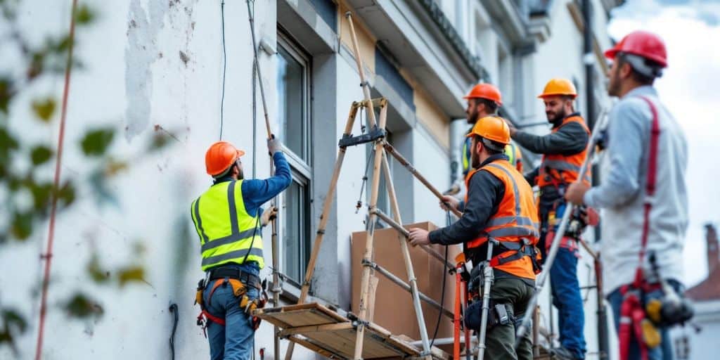 Professionelles Gebäudeteam bei der Arbeit in Berlin.